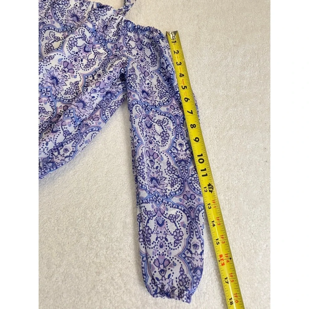 The Childrens Place Girls XL 14 Romper Purple Blue Paisley Cold Shoulder Boho‎
